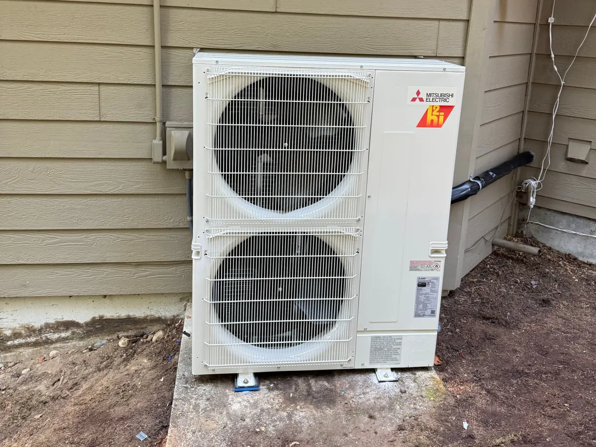 Mitsubishi Hyper-Heat outdoor unit we installed at a Kirkland home