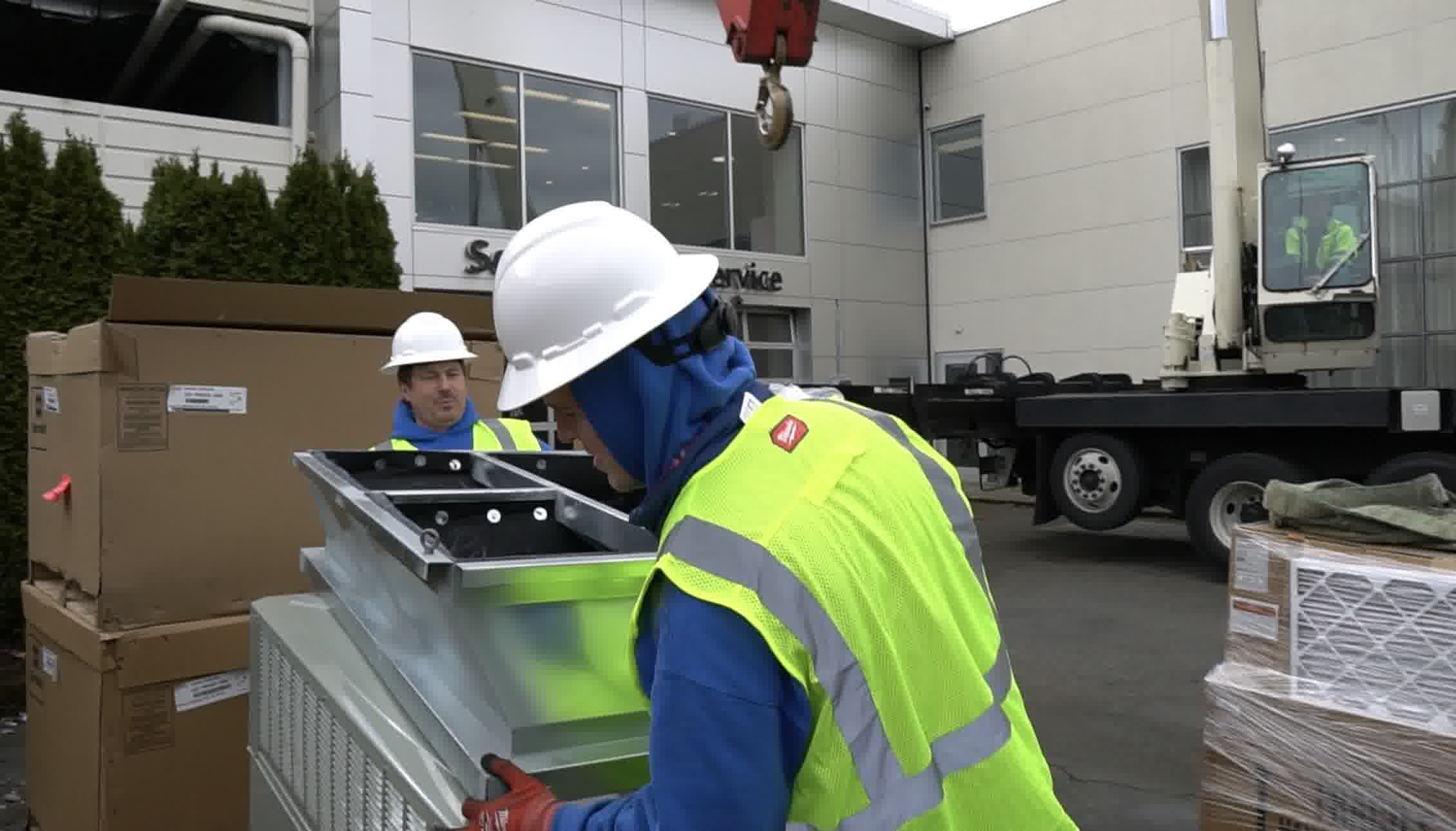 Our professional crew handles a commercial AC repair service.
